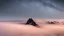 Placeholder: A surreal night-time scene featuring a sharp mountain peak rising through a thick layer of fog. Only one single peak is visible, The mountain's dark, jagged silhouette contrasts against the soft, pastel hues of the fog illuminated by moonlight. Above, the night sky is adorned with countless stars and a segment of the Milky Way, adding a sense of wonder and vastness to the scene. The overall atmosphere is mystical and serene, capturing the beauty of nature in a high-resolution, panoramic view