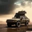 Placeholder: very very very hyperrealistic shot, muddy military pickup truck, heavy guns mounted on back, monotone color palette, sharp focus, puddle reflection, tire water splash, refraction, mist on the horizon, shadowcast, god rays, very very very very detailed and intricate, cinematic composition, macro, tilt shift photography