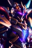 Placeholder: super robot with elements of Mazinger Z, cool, gorgeous looks, anime, colorful outfit, highly detailed, sci-fi, futuristic, soft lighting, cinematic lightning, symmetrical, intricate, octane, bright color, 8k high definition, unreal engine 5, good pose, photo, sharp focus, ultra realistic, perfect anatomy, armor with glitter diamonds, jeweled skin, crystals, sapphires, ornate, white, translucent, silver