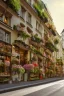 Placeholder: Small flower store in the foreground of street in Vienna Austria