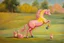 Placeholder: Big pink plastic toy horse.19th painting