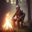 Placeholder: old zombie sitting near campfire, scary, steam punk, realistic, made in octane, cinematic, ultra-realistic, extremely detailed octane rendering, 8K, VRAY Super Real ar 2:3, dof photorealistic futuristic 50mm lens hard lighting dark gray tintype photograph, realistic lighting, sepia color