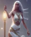 Placeholder: Gipsy, beautiful, curvy body, white fabric dress, beautiful long hair, head and shoulders portrait, holding tarot card, 8k resolution concept art portrait by Greg Rutkowski, Unreal Engine 5 volumetric lighting