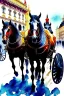 Placeholder: Fiacre, low carriage with two horses in Vienna. Aquarell