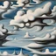 Placeholder: Landscape with nonsense forms, white, blue, Yves Tanguy, shadows, creepy, photorealism, clouds, sky