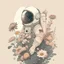 Placeholder: "floral astronaut" hand-drawn digital art, muted tones, flowers everywhere,