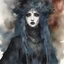 Placeholder: an deeply abstract ink wash and watercolor illustration of a Goth vampire girl with highly detailed hair and facial features , in the abstract expressionist style, indigo and jasper, ragged and torn Victorian costumes, hard , gritty, and edgy depictions, full body, fullshot, vibrant forms, Shironuri, Mori Kei, ethereal, otherworldly