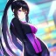 Placeholder: Clear focus, 8k, beautiful lighting, vibrant colors, girl, black hair, long hair, purple eyes, ponytail, bike outfit,