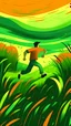 Placeholder: A person running in a place on the ground of grass, an optimistic image and deep in Abstract style