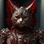 Placeholder: Cat humanoide, calidad ultra, hiperdetallado, intrincado, maximalista, colores plateado y rojo, 8k 3D