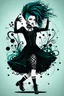 Placeholder: Create a wild, imaginative, whimsical and surreal dancing goth punk girl in the vector graphic style of Nirak1utilizing simple shapes