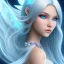 Placeholder:  beautiful, soft, smiling, long and straight blonde hair, bluish background, fairy wings on the back