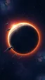 Placeholder: A planet surrounded with space shipsin the universe, stars in the background