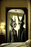 Placeholder: a couple male and female with distinct personality by ashley wood, leonora carrington, hieronymus bosch and mark ryden, alone in a hotel room : : portrait through a mirror : : ultra - detailed technical precision : : matte painting, high definition 3 d render, unreal engine