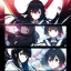 Placeholder: Clear focus,High resolution,High quality,Epic battle scene comic style, With 2girls, with color, anime girl with rainbow hair, the other girl as black hair, the first girl has red eyes, the other has black eyes, they are both wearing a school uniform