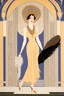 Placeholder: a woman with feathers in an Art Deco foyer by artist "Erte"