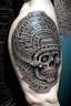 Placeholder: Shape of a labyrinth in a skull a new age tattoo style