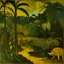 Placeholder: A dark grayish yellow jungle on an island painted by Paul Gauguin