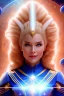 Placeholder: young cosmic woman smile, admiral from the future, one fine whole face, large cosmic forehead, crystalline skin, expressive blue eyes, blue hair, smiling lips, very nice smile, costume pleiadian,rainbow ufo Beautiful tall woman Galactic commander, ship, perfect datailed golden galactic suit, high rank, long hair, hand whit five perfect detailed finger, amazing big blue eyes, smilling mouth, high drfinition lips, cosmic happiness, bright colors, blue, pink, gold, jewels, realistic,purple hair