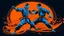 Placeholder: An image of two wushu fighters fighting in a black, orange, and blue color scheme.