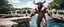 Placeholder: minotaur psionic master in threatening pose in swimsuit on stone bridge