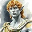 Placeholder: fantasy, dramatic portrait, marble statue of an elf male, marble skin, watercolour, golden hair, warrior, mighty, righteous