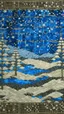 Placeholder: An indigo winter tundra with falling snowflakes designed in ancient Roman mosaics painted by Utagawa Hiroshige