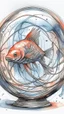 Placeholder: Create a fish in side a crystal ball with a smear . watercolor drawing fine line draw
