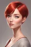 Placeholder: masterpiece, best quality, 1girl, red hair, very short hair, petite , flat chest, , head tilt, detailed cartoon style