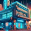 Placeholder: cyberpunk retro futuristic hospital with cross sign for comics