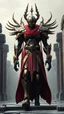 Placeholder: A centering dynamic view action showcasing the fusion of Horus and Neumorphic elements, depicting a fully fantasy male blood mecha-man. Its intricate mechanisms are driven by interlocking robes and complex mechanical blade embedded throughout its massive deco frame. Stance walk on black mechtech wall abandone cathedral. no camera