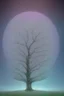 Placeholder: a background of softly blended blues, greys, silvers, and whites with distant, twinkling stars in the sky, an a circle moon casting a soft glow of light on a foreground of a field of various flowers surrounding a tree of life