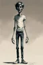 Placeholder: concept art skinny boy 20 years, 1970, mimic on top of him