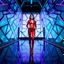Placeholder: A sleek sci-fi portrait of a model in bold red attire standing in a high-tech terminal. The background features intricate glowing neon panels in violet and cyan. Architectural geometric lines create a sense of depth, with a polished, reflective floor enhancing the high-tech aesthetic. Sharp focus, vibrant color palette, digital art style.