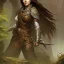 Placeholder: dungeons and dragons, female human, druid, brown hair, brown eyes, full body, realistic face, short hair, hair tied back, large nose, closed mouth, nature armor, face scars, tan skin