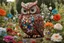 Placeholder: Owl made of gemstones and jewels in a flowergarden in sunshine