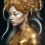 Placeholder: Sango fantasy, fantasy magic, intricate, sharp focus, illustration, highly detailed, digital painting, concept art, matte, art germ and Paul Lewin and Kehinde Wiley, masterpiece silver elephant head bronze Buddha Asian African girl nice breast Hawaiian hair turquoise golden waves