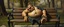 Placeholder: master oil painting by Rembrandt, fat orc sleeping on a bench in the park