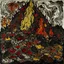 Placeholder: A volcano with chaotic fire painted by Jean Dubuffet