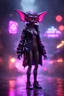 Placeholder: Volumetric fog gremlin bimbo lights,paradise sacred geometry framed playing card, black, red, spore and purple neon fire cyber punk dancer thief in soaked rain coat shadows boss card in the style of giger and fallout 4 ,,bokeh like f/0.8, tilt-shift lens 8k, high detail, smooth render, down-light, unreal engine