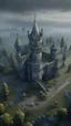 Placeholder: A bird view of a castle with rocket base in the backyard, they are tied to their musical instruments ,surrealism of the dark of a nightmare ten miles high and six foot deep, hyper photorealistic, hyper detailed dark art color, high resolution, fog, octane render, tilt shift, HDRI Environment, all pictures dark gray
