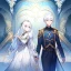 Placeholder: Twins, boy and girl, white hair, silver eyes, royal hall background