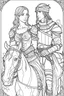 Placeholder: Fantasy coloring page, minimal detail. HD. Woman holding a male knight