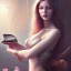 Placeholder: fantasy art, book cover, sexy grown up woman , closed eyes ,drinking tea by the mirror