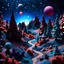 Placeholder: Detailed creepy landscape made of modeling clay, stars and planets, Roger Dean, Tim Burton, strong texture, Ernst Haekel, extreme detail, Max Ernst, decal, rich moody colors, sparkles, bokeh, odd