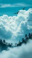 Placeholder: Triangle big fly on the horiyin the cloud in the background big birds with a lot of dark blue clouds and waterfalls and trees