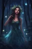 Placeholder: Painting of a dream girl in a fantasy forest, sparkles in the forest background, digital painting, fantasy painting, dancing girl, song, fantasy art, fantasy girl, beautiful girl, beautiful face, 25 years old, beautiful painting, forest In the background, dark night, glitter in the background, fantasy forest, haunted forest