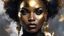 Placeholder: designed by greg manchess,smoke, Close Portrait of a Black model woman, bright eyes, glossy lips, futuristic gold face war paint, trending on art station, photoreal, 8 k, octane render by greg rutkowski, art by Carne Griffiths and Wadim Kashin ,in the style of Dau-al-Set, Pollock, and inspired by MAPPA and Zdzislaw Beksinski,