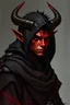 Placeholder: Generate a Dungeons and Dragons character portrait for a male tiefling wizard, young, red skin