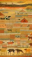 Placeholder: An orangish beige normal village with animals designed in Australian aboriginal art painted by Paul Klee